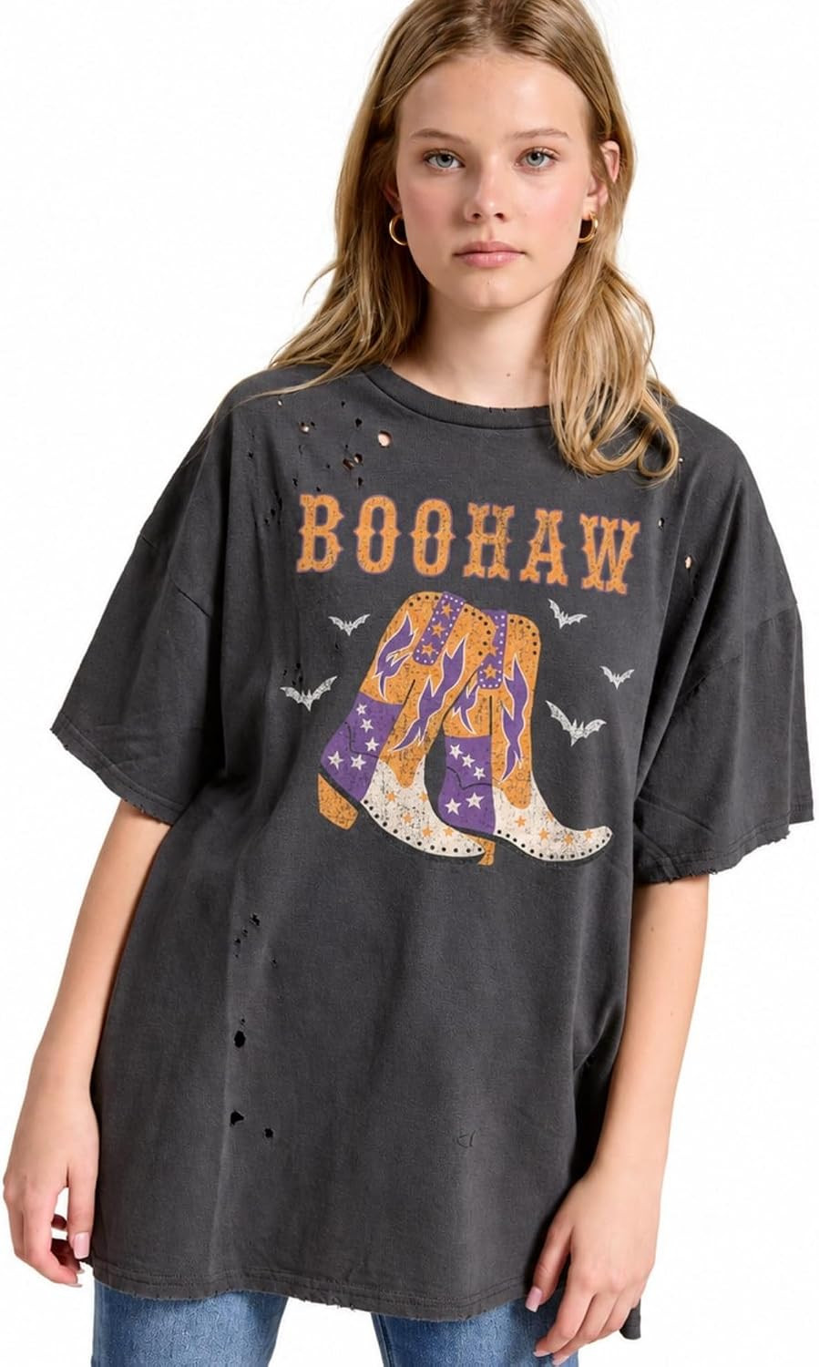 Women’s Spooky Cute Halloween Graphic Oversized Distressed Tee | Amazon (US)
