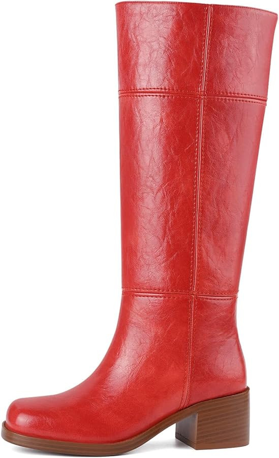 DREAMSTORY Knee High Boots for Women Square Toe Chunky Block Heel Tall Boots Comfortable Low Heel... | Amazon (US)