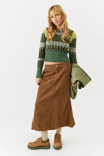 Urban Renewal Remade Overdyed Corduroy Maxi Skirt | Urban Outfitters (US and RoW)
