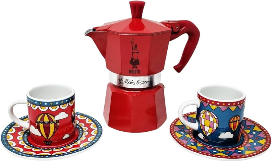 Bialetti Winter Wonderland Moka Express Red Coffee Maker Set 3 Cups 130 ml Complete with Two Cups... | Amazon (US)
