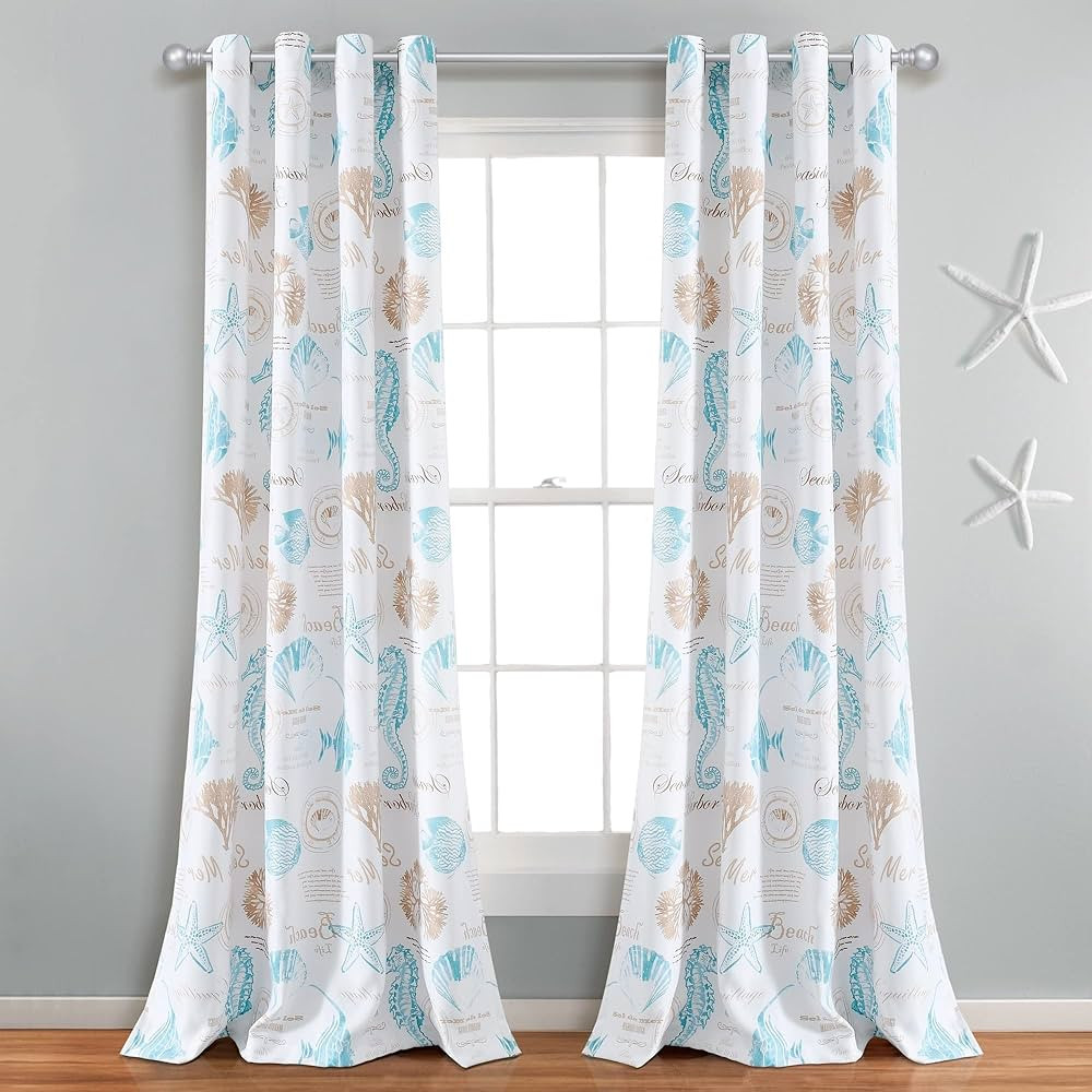 Lush Decor Harbor Life Light Filtering Window Curtain Panels, Pair, 52" W x 84" L, Blue & Taupe -... | Amazon (CA)