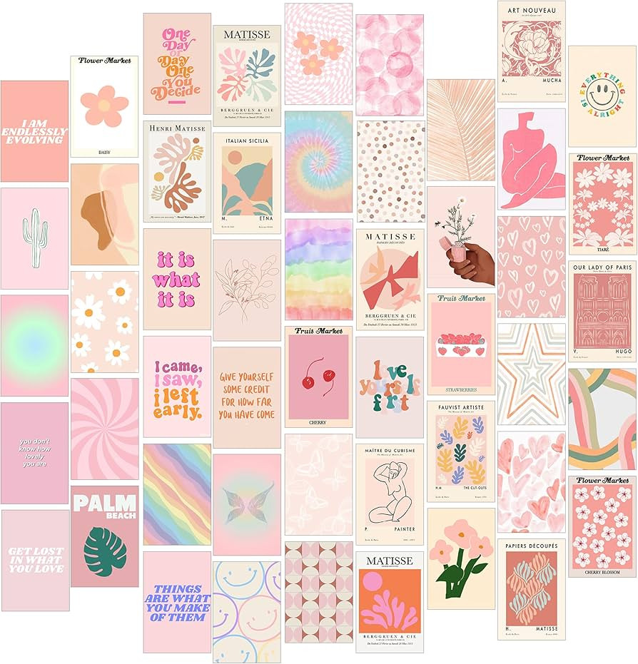 Pink Room Decor Aesthetic Danish Pastel, 50pcs Blush Pink Wall Decor, Danish Pastel and Preppy Wa... | Amazon (US)