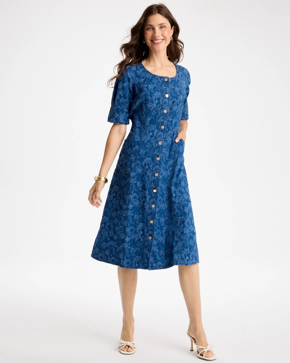 Denim Jacquard Midi Dress | Chico's