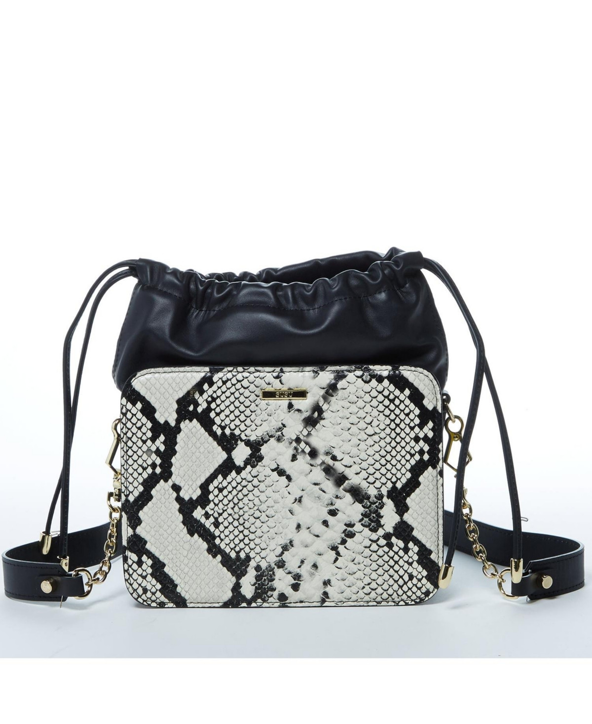 Susu Black Leather Bucket Bag Medium Size Purse with Snakeskin Print and Drawstring Design for Women - Black snakeskin | Macy's