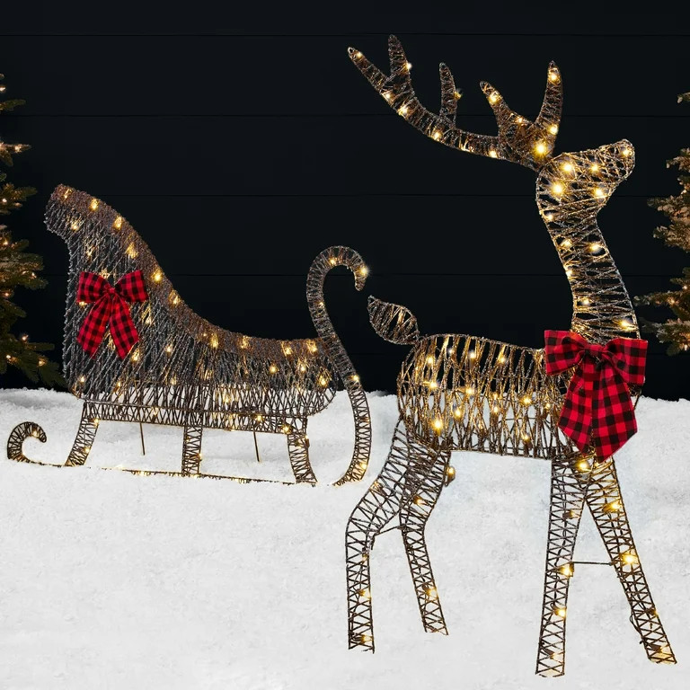 Best Choice Products 4ft Lighted 2D Christmas Reindeer & Sleigh Set Outdoor Decor w/ 140 Warm Whi... | Walmart (US)
