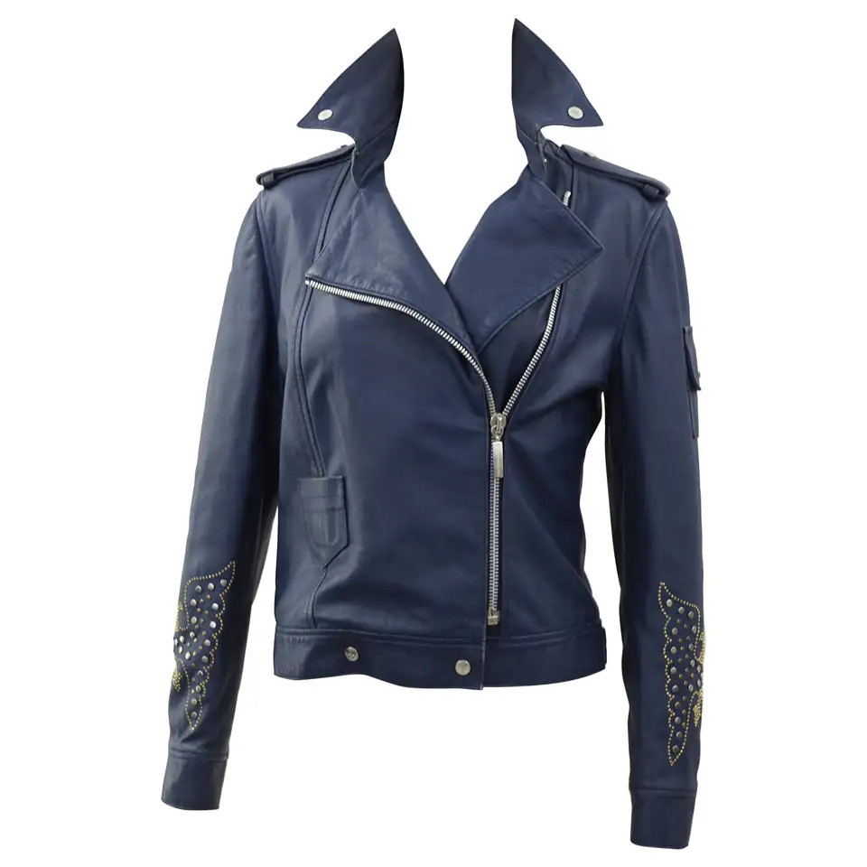J. C. de Castelbajac blue leather jacket | 1stDibs