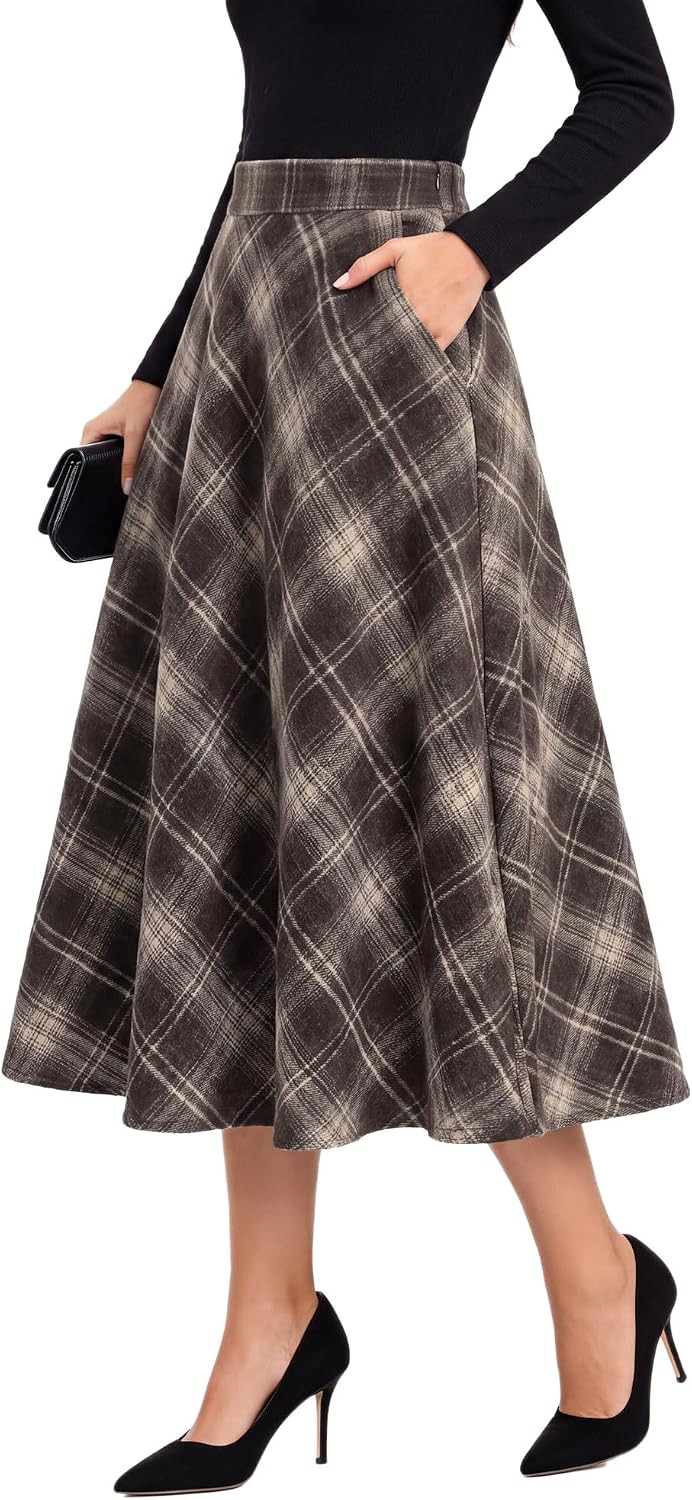 Belle Poque Women Plaid Skirts High Waisted A Line Skirt with Pockets | Amazon (US)