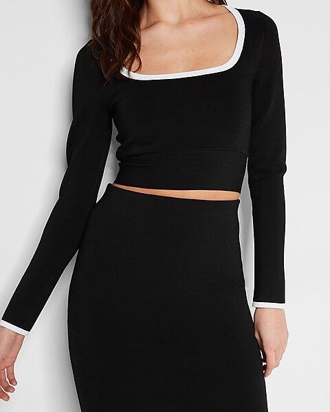 Body Contour Contrast Tipped Cropped Sweater | Express