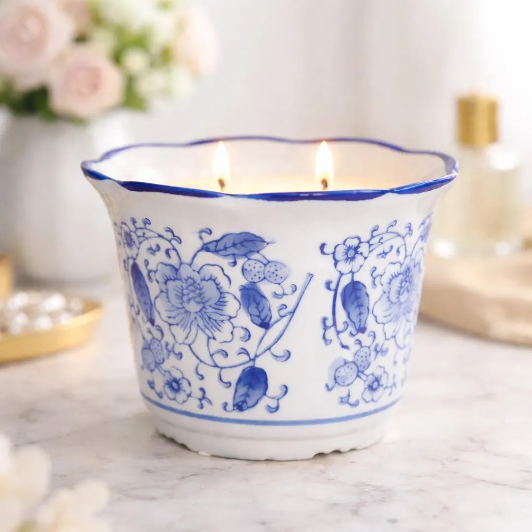 Scalloped Chinoiserie Porcelain Candle | Upcycled Vintage Floral Vessel | Hand-Poured Soy Candle ... | Etsy (US)