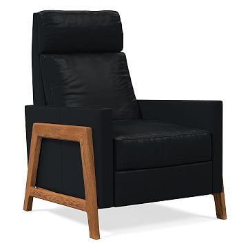 Spencer Recliner, Poly, Sierra Leather, Licorice, Walnut | West Elm (US)