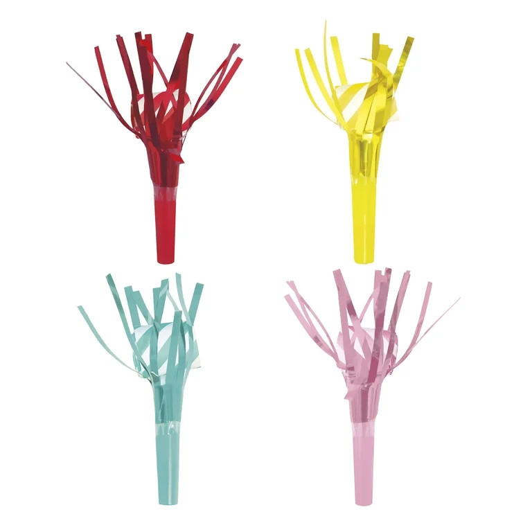 Way to Celebrate! Multicolor Retro Rainbow Birthday Foil Fringe Party Blowers, 4ct | Walmart (US)