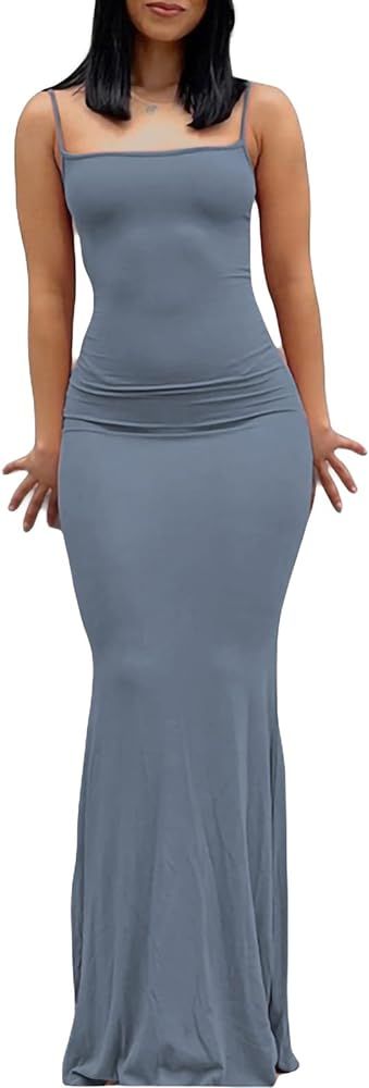 Women's Sexy Hollow Out Maxi Dress Solid Color Halter Neck Cami Dress High Split Elegant Evening Par | Amazon (US)