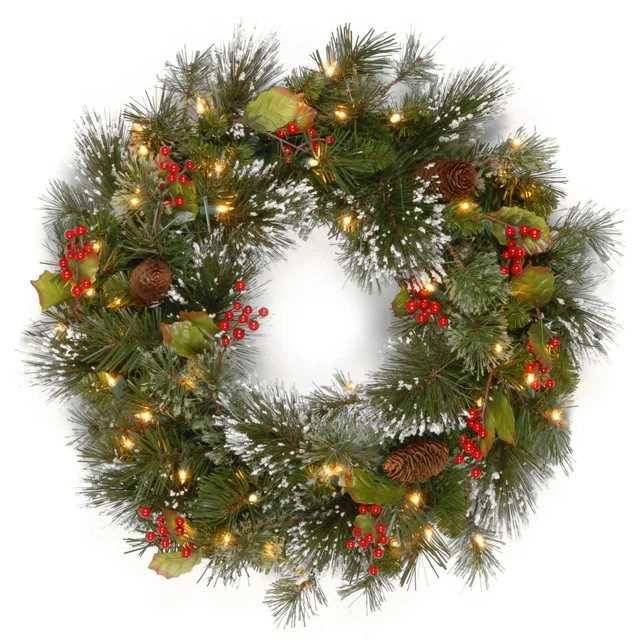 National Tree Company Pre-Lit Artificial Christmas Wreath, Green, Crestwood Spruce, White Lights,... | Walmart (US)