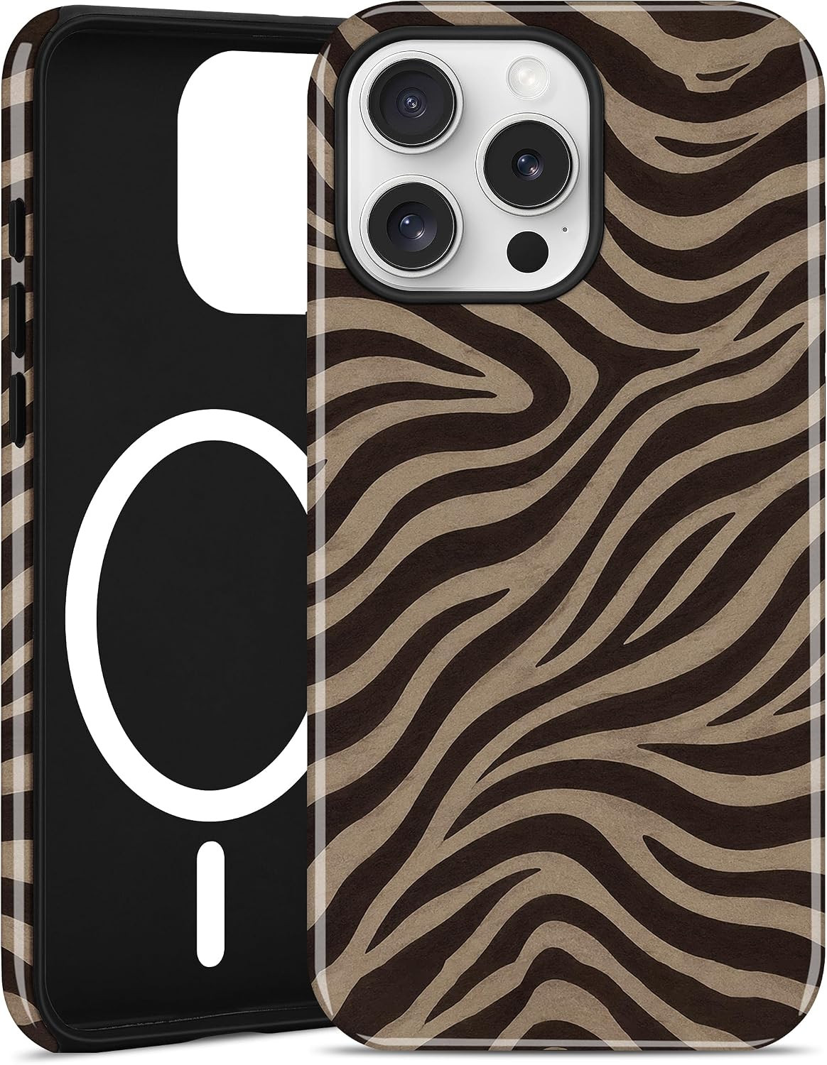 Magnetic Zebra Print Phone Case for iPhone 16 Pro, Brown | Amazon (US)