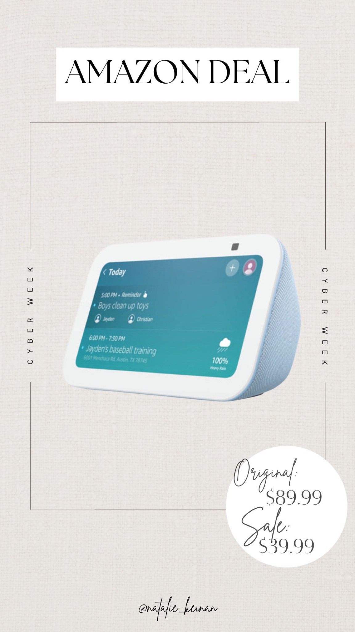 Over 50% off of Amazon echo show!

#LTKCyberWeek #LTKsalealert #LTKGiftGuide