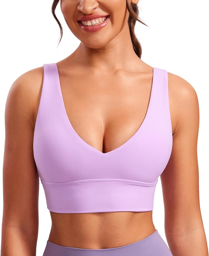 CRZ YOGA Butterluxe Womens V-Neck Longline Sports Bra - Wireless U-Shaped Open Back Yoga Low Impa... | Amazon (US)