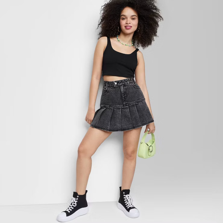 Women's High-Rise Pleated Denim Mini Skirt - Wild Fable™ | Target
