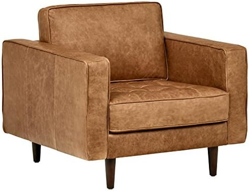 Amazon Brand – Rivet Aiden Mid-Century Modern Tufted Leather Accent Chair (35.4"W) - Cognac Lea... | Amazon (US)