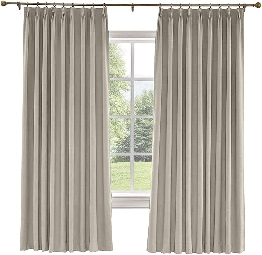 TWOPAGES 100% Blackout Pinch Pleat Curtain, Sliding Door Bedroom Faux Linen Textured Window Curta... | Amazon (US)