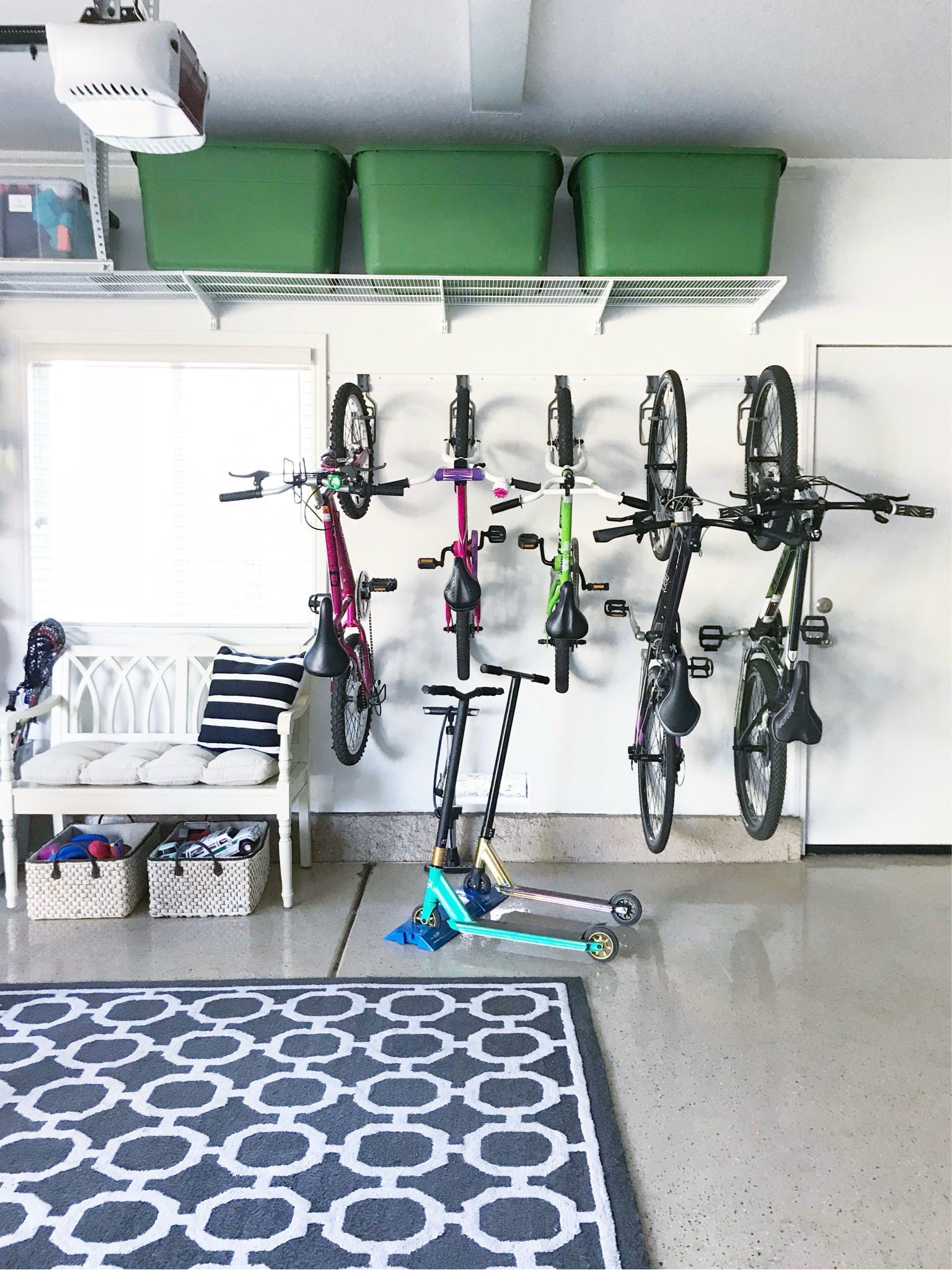 If you think a bike system like this will work for you, this is a great option. And it’s still on sale! A family needs the room for a system like this AND the habits to hang them back up…and more…but it sure helps to get these up on a wall. You can also see my favorite scooter stand pictured here. Who’s getting excited to organize their garage this spring?

#LTKfamily #LTKhome #LTKSpringSale