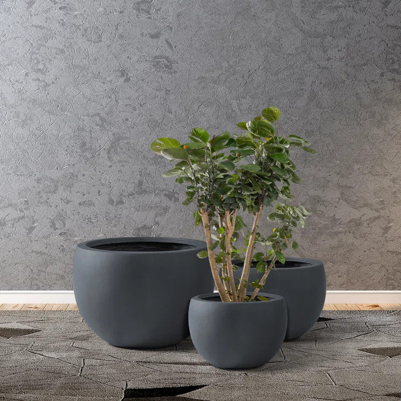 Kante 3 Piece Lightweight Concrete Outdoor Round Planter, 13", 10.5" and 8" Tall Set | Wayfair North America
