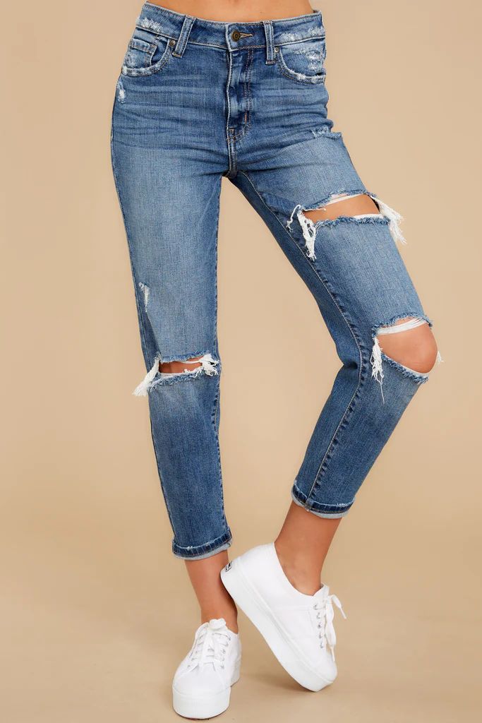 Something About These Medium Wash Distressed Mom Jeans | Red Dress 
