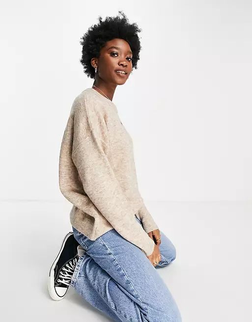 ASOS DESIGN oversized sweater with volume sleeve in stone | ASOS | ASOS (Global)