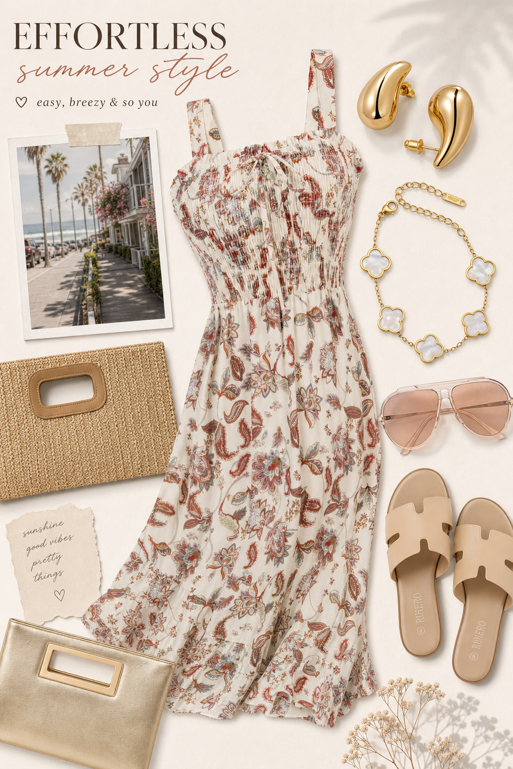Effortless summer style 🤍 This flowy floral dress + gold accessories combo is the easiest way to look put-together without trying. Perfect for beach days, brunch, or running errands in style ☀️#LTKStyle #LTKFinds #LTKSummer #LTKFashion #AmazonFashion #EffortlessStyle #SummerOutfits #NeutralStyle #ChicStyle #Over40Style #EverydayOutfits #VacationStyle 

 