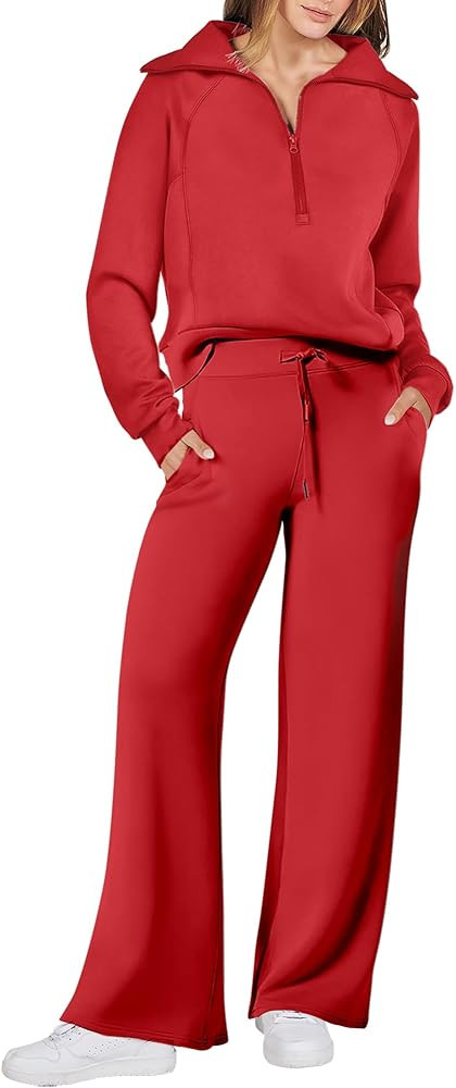 ANRABESS Women 2 Piece Outfits 2025 Fall Fashion Airport Wide Leg Pants Lounge Set Leisure Travel... | Amazon (US)