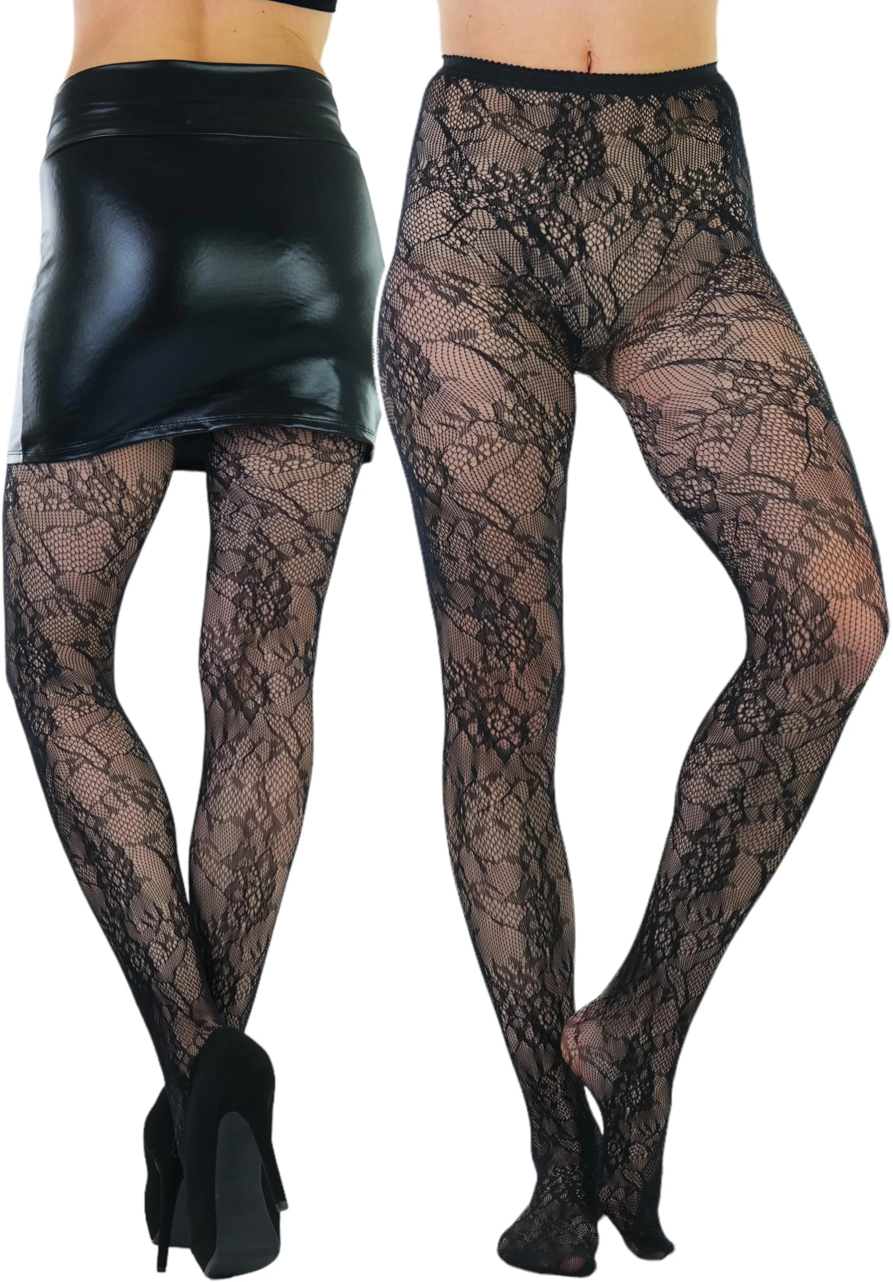 ToBeInStyle Women's Garden Rose Lace Net Tights - Black - One Size | Walmart (US)