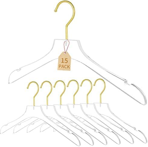 YEBIAO Acrylic Hangers Clear and Gold Hangers Premium Quality Clear Acrylic Clothes Hangers Clothing | Amazon (US)