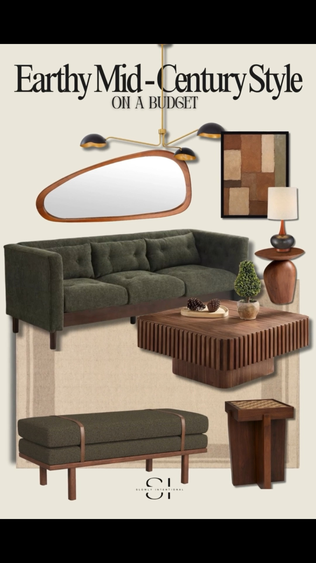 This living room look gives total earthy modern vibes — warm woods, deep olive upholstery, and sculptural shapes that feel timeless and cozy all at once. I love how the mid-century lines mix with organic textures to make the space feel elevated but still lived-in. If you’re craving a space that feels grounded and intentional, this palette is it. Every piece feels collected, not rushed — my favorite kind of room to come home to!


#LTKHome