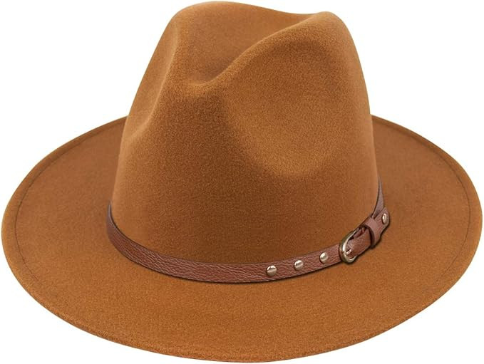 Lanzom Women Lady Felt Fedora Hat Wide Brim Wool Panama Hats with Band | Amazon (US)