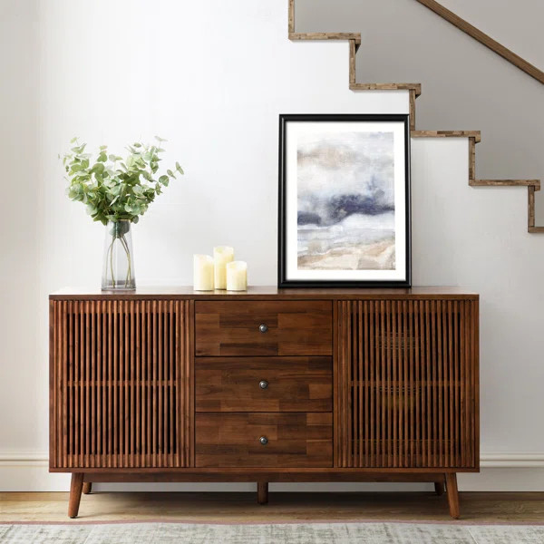 Arsula 58'' Wide 3 Drawer Sideboard with Slatted Doors | Wayfair North America