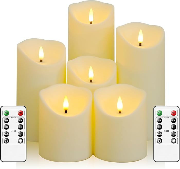 Fo32won Flameless Flickering Candles with Remote Timer, Set of 6 Ivory Led Battery Operated Candl... | Amazon (US)