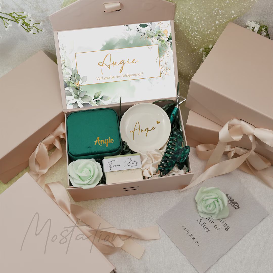 Dark Emerald Wedding Proposal Box Set, Bridesmaid Proposal Box With JEWELRY BOX, Maid of Honor Pr... | Etsy (US)