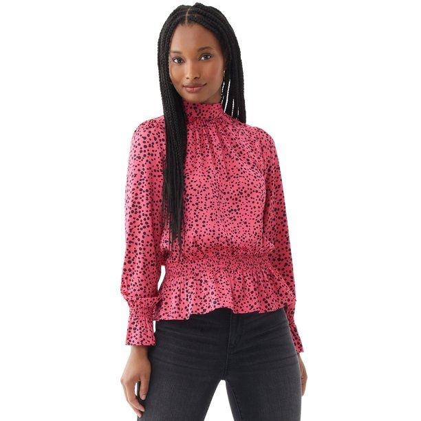 Scoop Women's Mock Neck Top with Peplum Waist | Walmart (US)