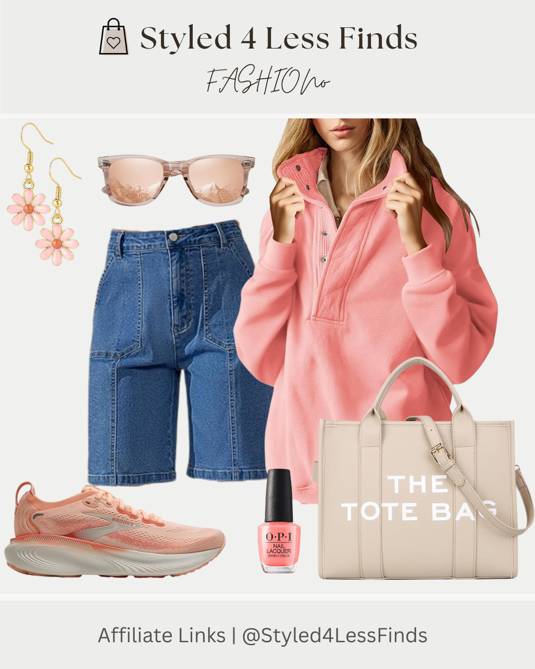 Pretty in pink + comfy chic 💕 This look is giving casual weekend vibes with a sporty twist — and I’m obsessed with how all the soft blush tones tie together! The oversized pullover paired with structured denim shorts keeps the outfit balanced, effortless, and flattering.

Style tip: When wearing an oversized top, pair it with more fitted or structured bottoms to keep the look polished instead of bulky. Add matching accessories in the same color family for that “put together without trying too hard” feel ✨ 

 #LTKcanada #LTKover50style #LTKstyletip