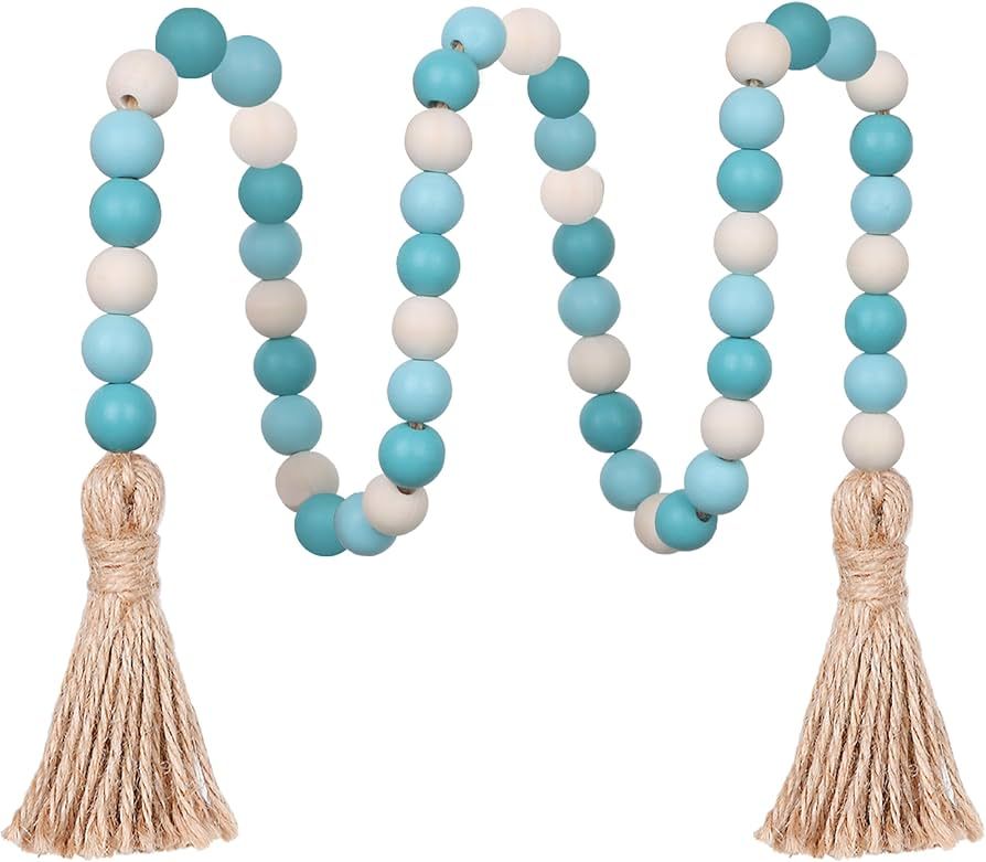 Meplait Wood Bead Garland,39in Farmhouse Beads with Tassels Boho Beads for Tiered Tray Decorative... | Amazon (US)