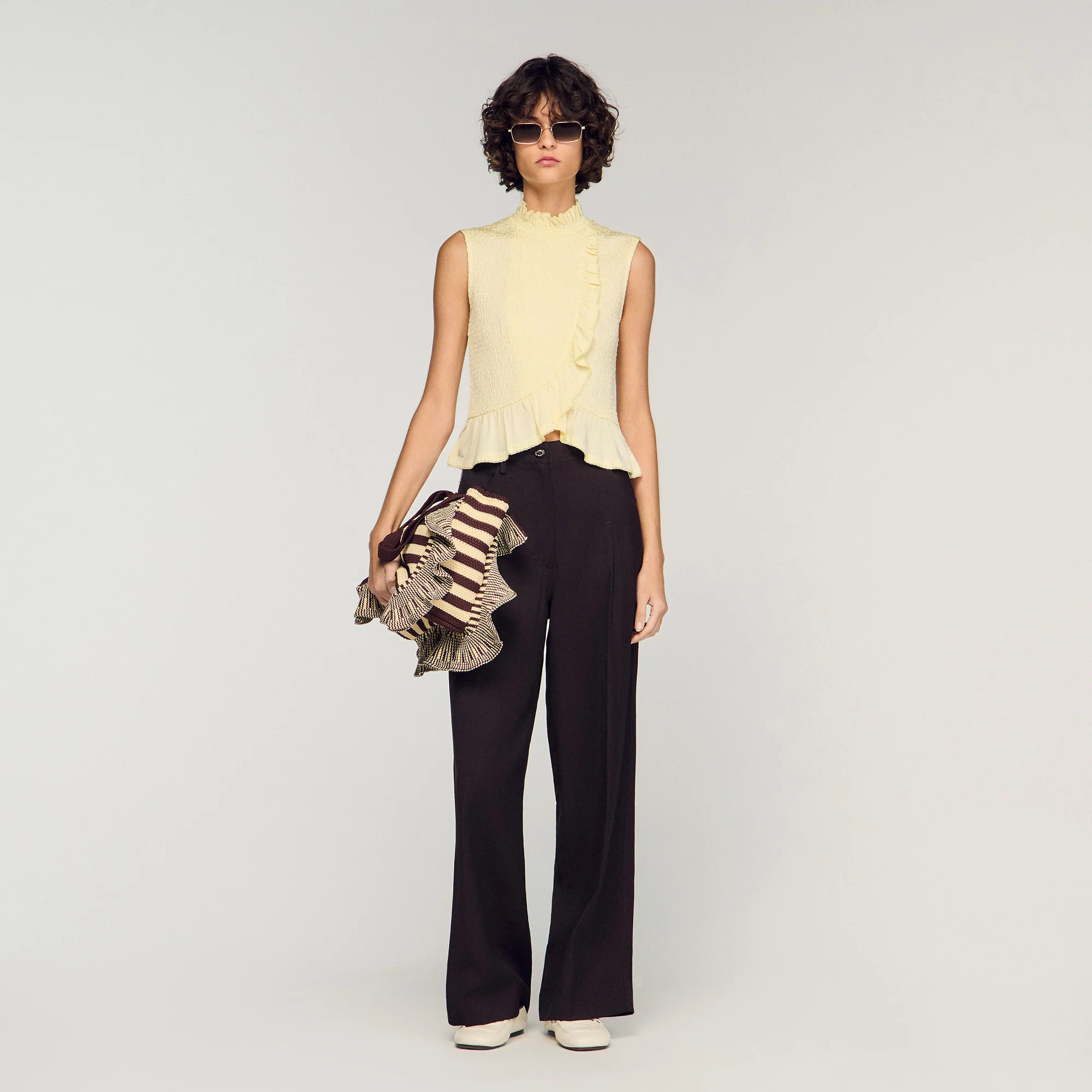 Ruffled smocked top | Sandro US | Sandro-Paris US