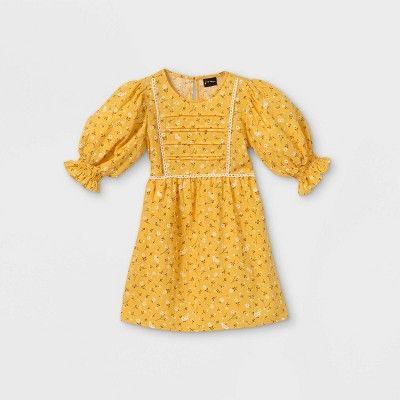 Toddler Girls' Floral 3/4 Sleeve Dress - art class™ Gold | Target
