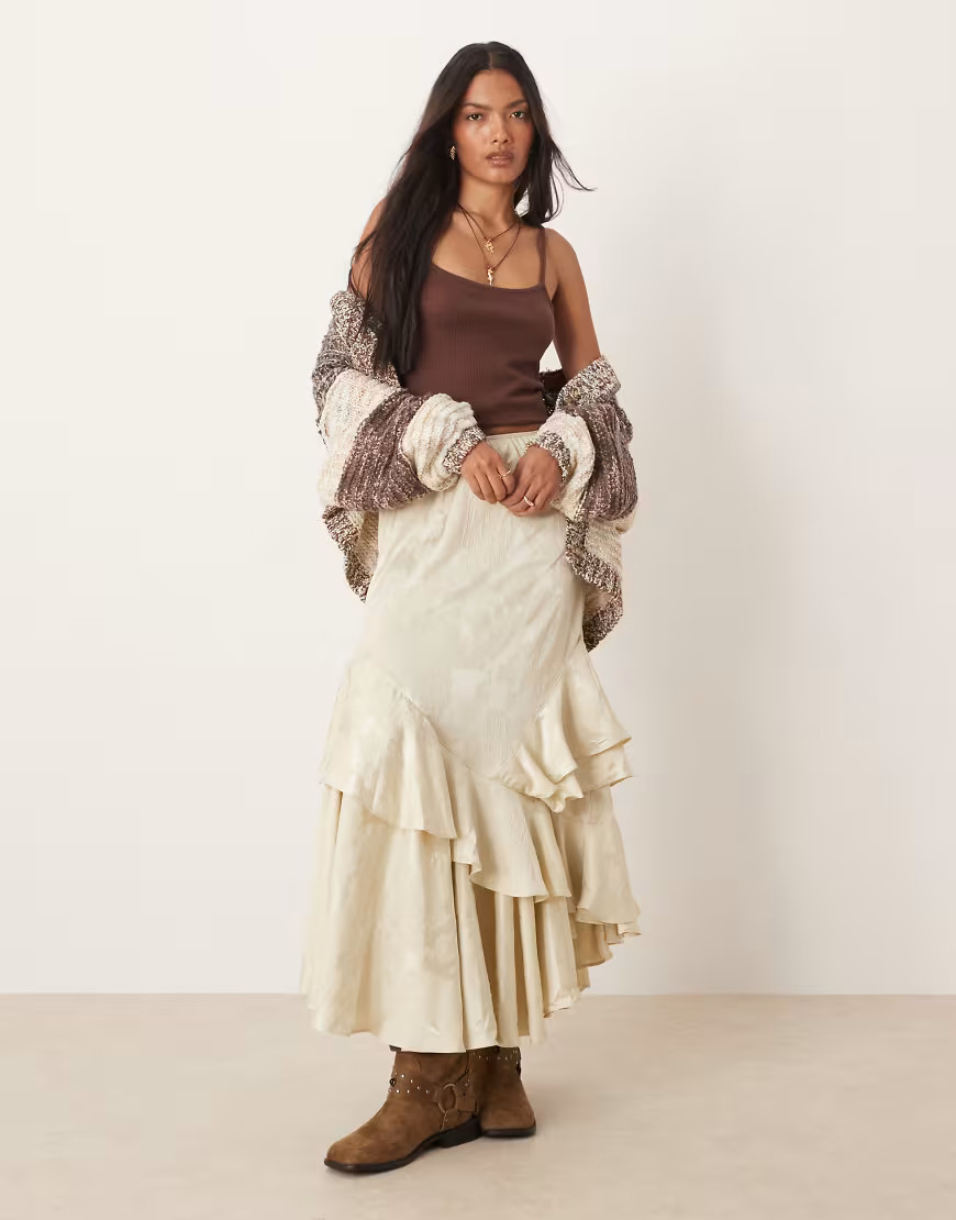 Free People autumn maxi ruffle skirt in tea cookie-White | ASOS (Global)