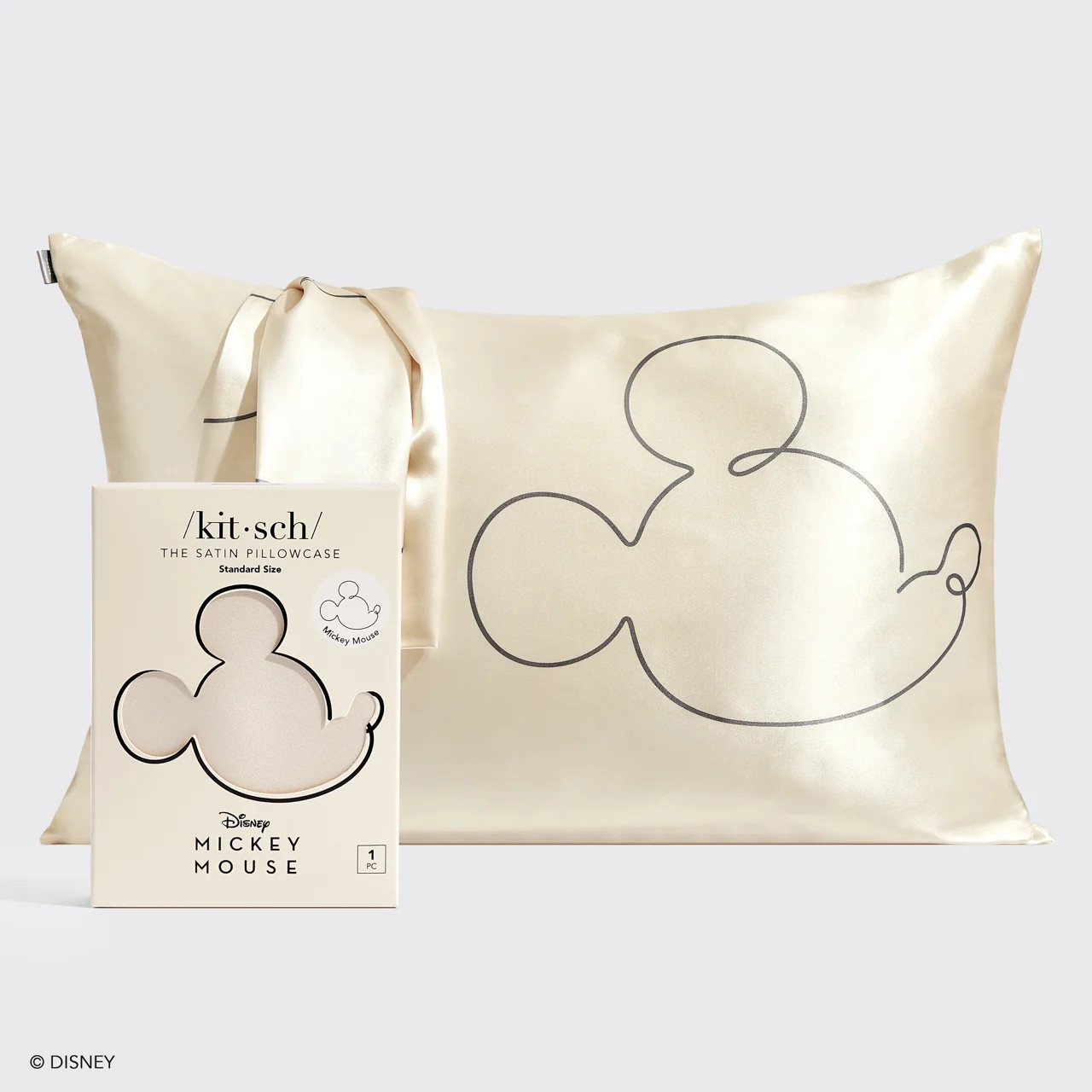Kitsch & Mickey and Minnie Satin Pillowcase Standard Mr. Mouse - Cream | Kitsch