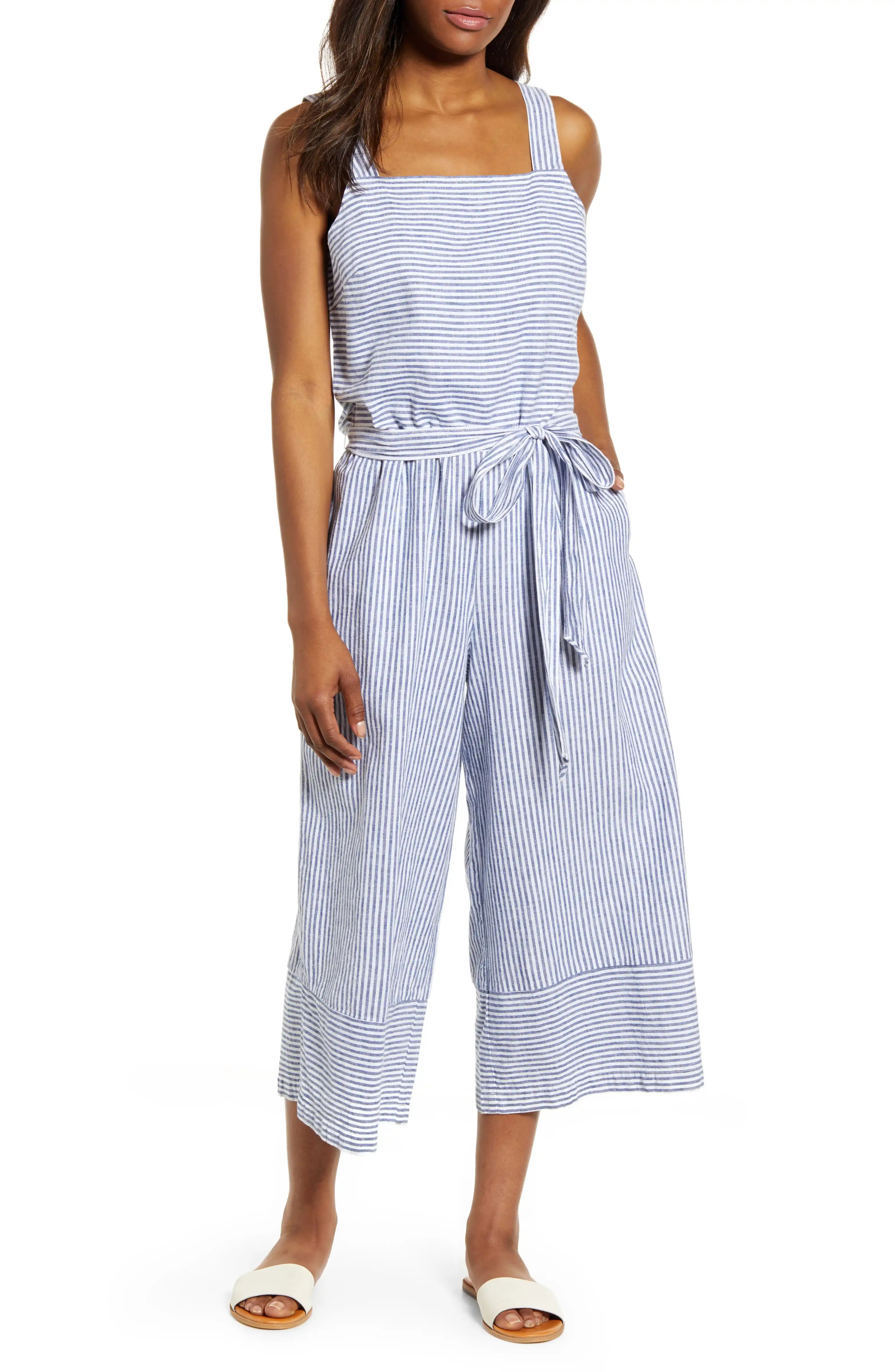 beachlunchlounge Talia Stripe Cotton & Linen Jumpsuit | Nordstrom | Nordstrom