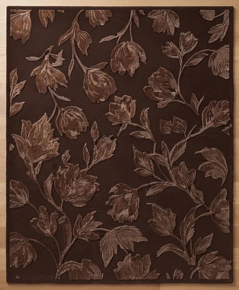 Hand Tufted Floral Wool Area Rug, Raised Botanical Carved Design, Soft Textured Handmade Rug for ... | Amazon (US)