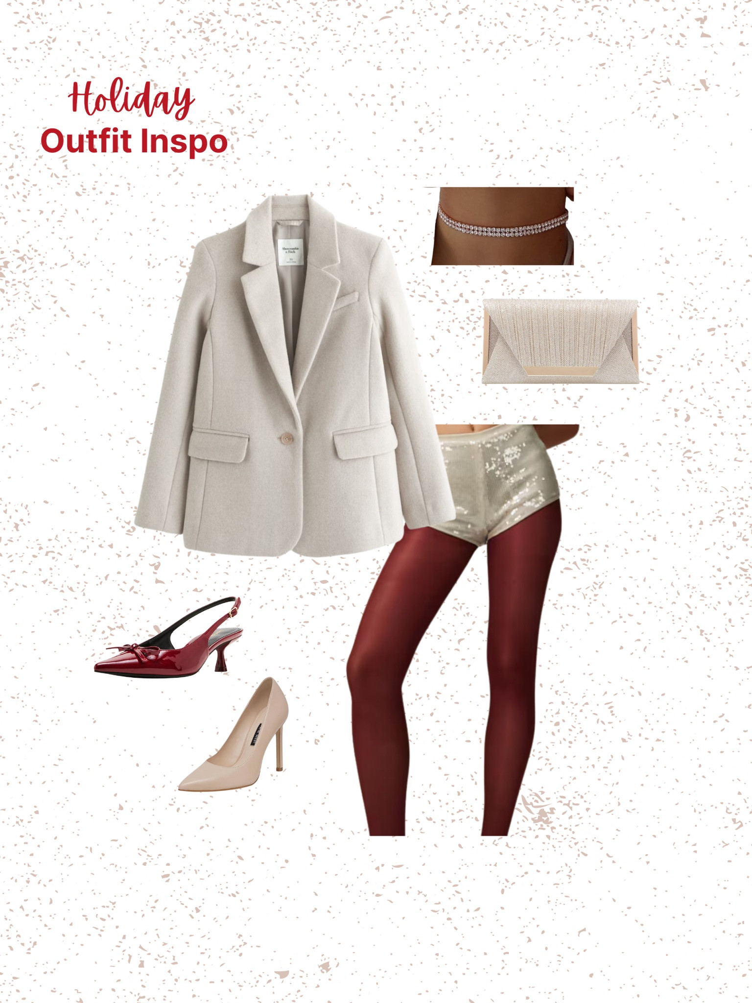 ✨ Holiday Party Ready ✨

This look is all about making a statement with chic neutrals and a festive pop of sparkle! Pairing a tailored blazer with dazzling sequin shorts, bold burgundy tights, and sleek heels creates the perfect mix of sophistication and glam. Add a shimmering clutch and dainty jewelry for that extra festive touch.

Shop the details below and get inspired to shine this holiday season! 💫

#LTKStyleTip #LTKSeasonal #LTKHoliday