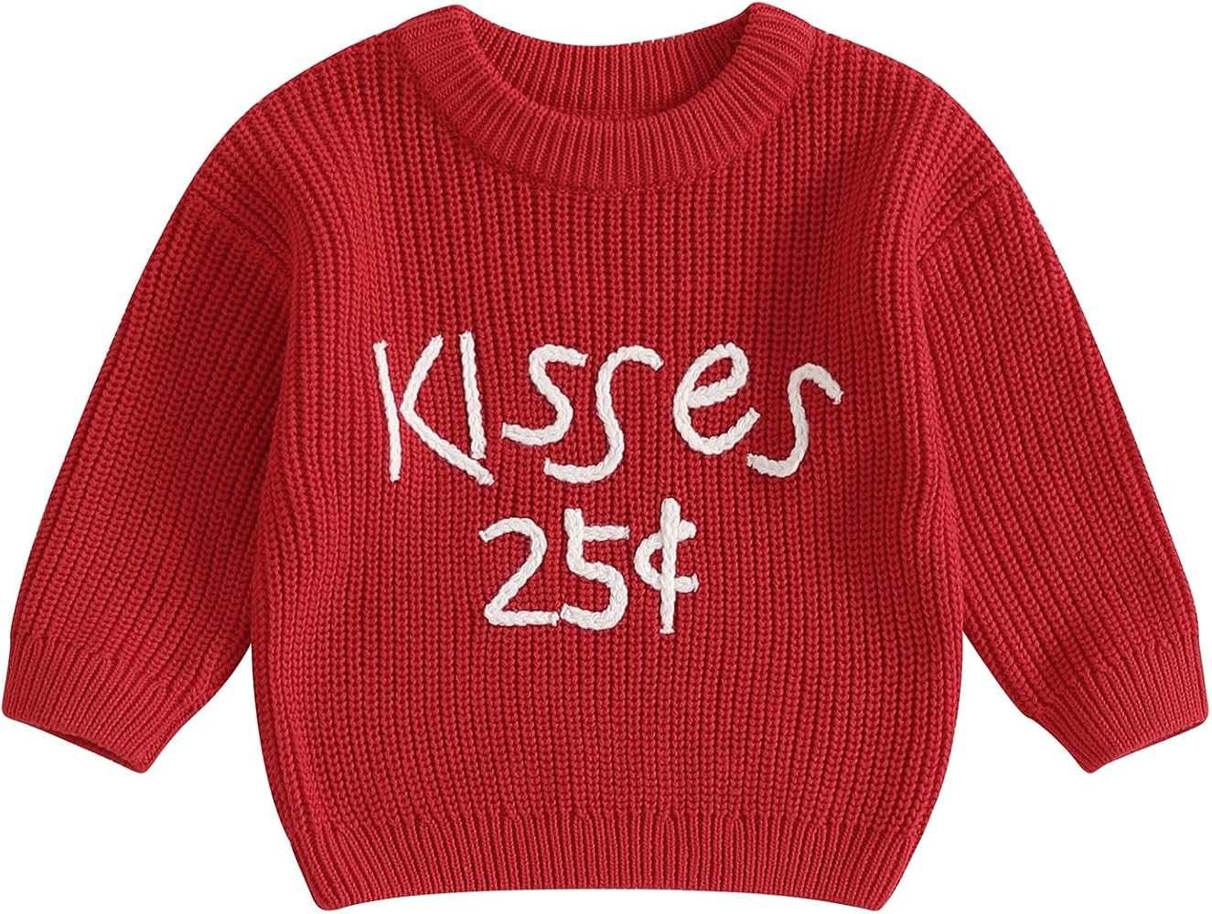 Toddler Baby Girl Valentine's Day Outfits Kisses 25 Cents Embroidery Long Sleeve Knit Sweater Pul... | Amazon (US)