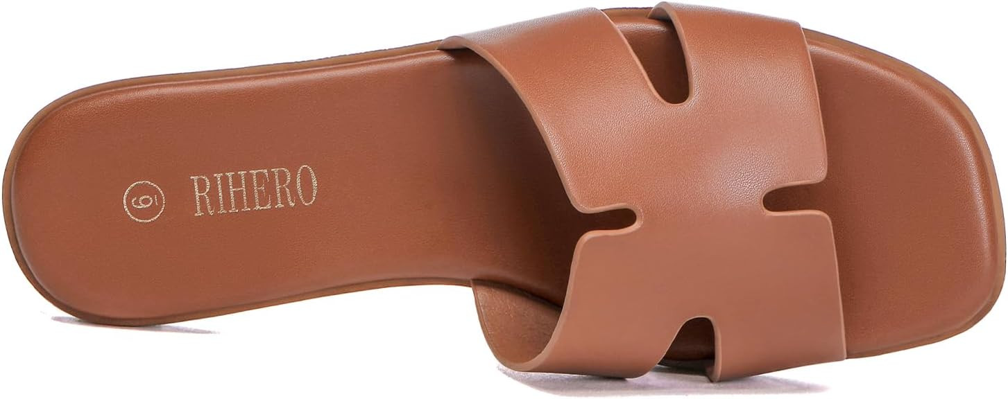 Rihero Women's Dressy Flat Sandals Comfortable Slip On Leather Slide Sandals | Amazon (US)