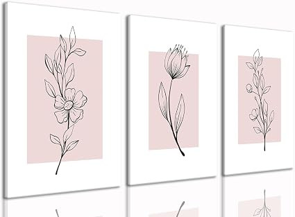MTFBWY Floral Wall Art Line Flower Canvas Print Pink Botanical Pictures Poster Home Wall Decor Fr... | Amazon (US)