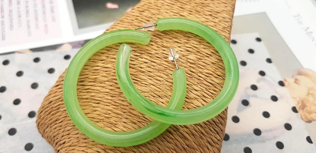 Boho Green Resin Hoop Earrings, Acrylic Earrings, Modern Earrings, Large Earrings, Nyota Uhura Co... | Etsy (US)